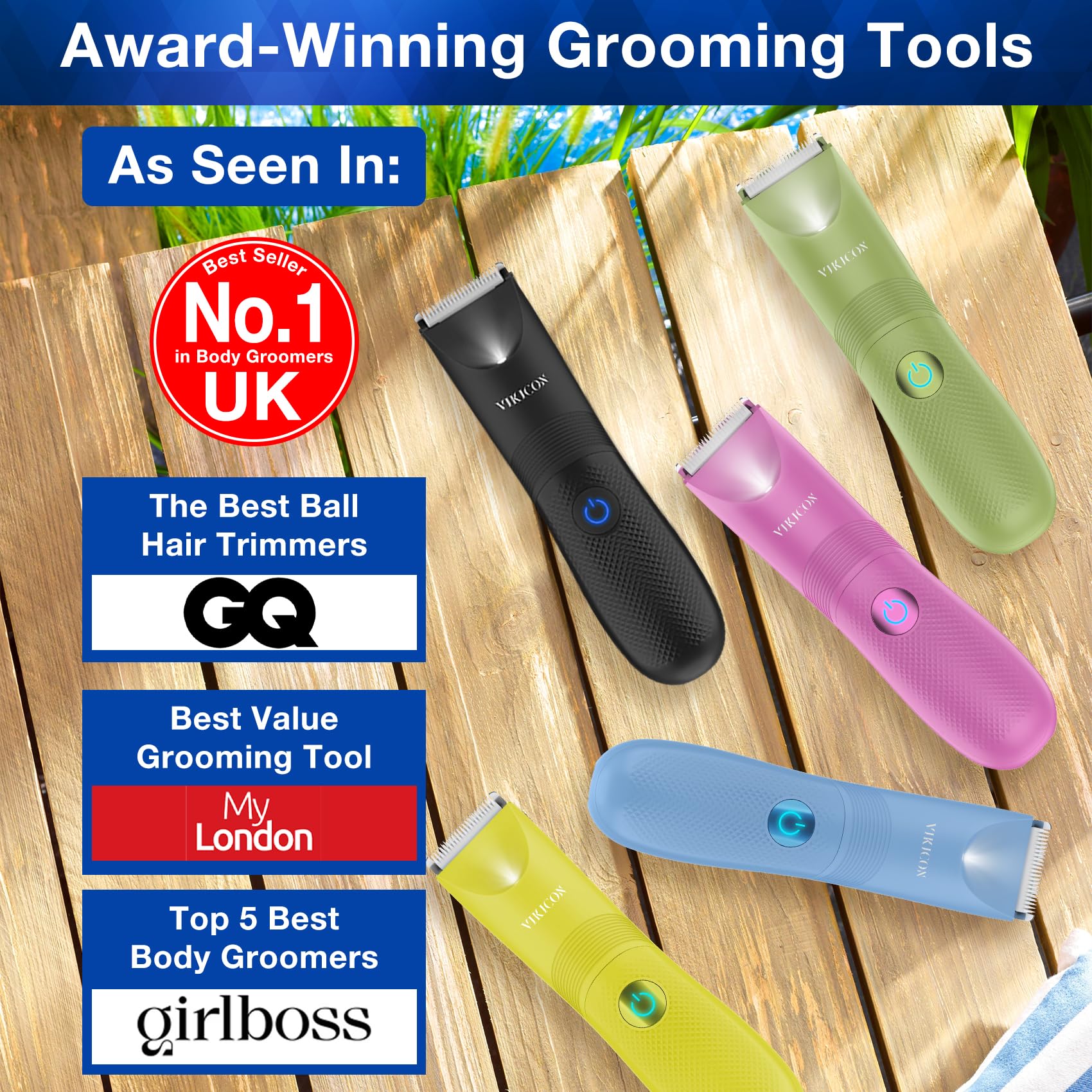 VIKICON USB-C rechargeable travel groomer with 60-minute runtime and pouch.