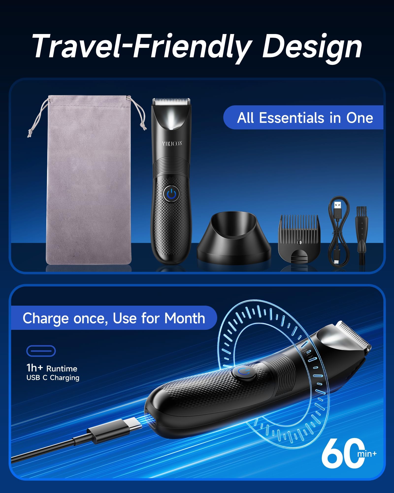 VIKICON Manscape Trimmer USB-C charging with long battery life
