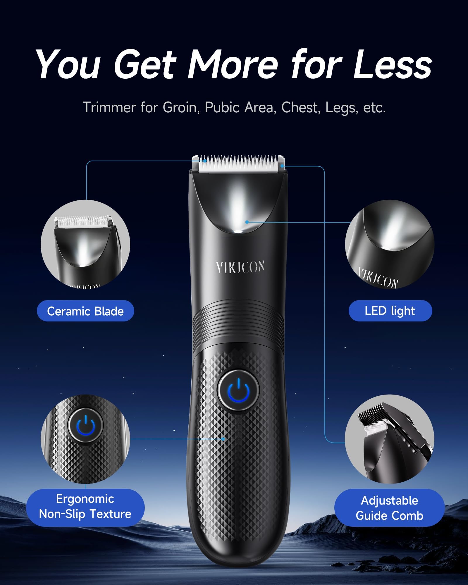 VIKICON Manscape Trimmer waterproof design for safe shower use