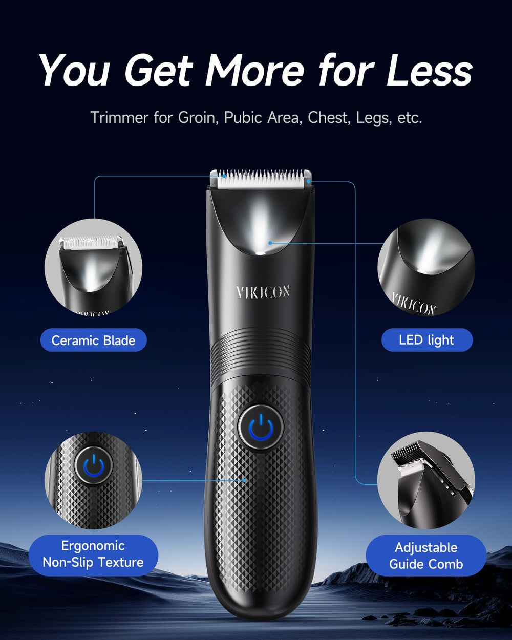 VIKICON Manscape Trimmer waterproof design for safe shower use