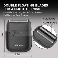 VIKICON shaver with floating blades close-up demonstrates contour adaptation.
