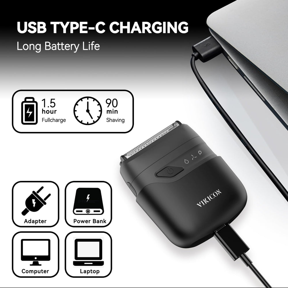 VIKICON shaver USB-C charging enables fast top-ups.