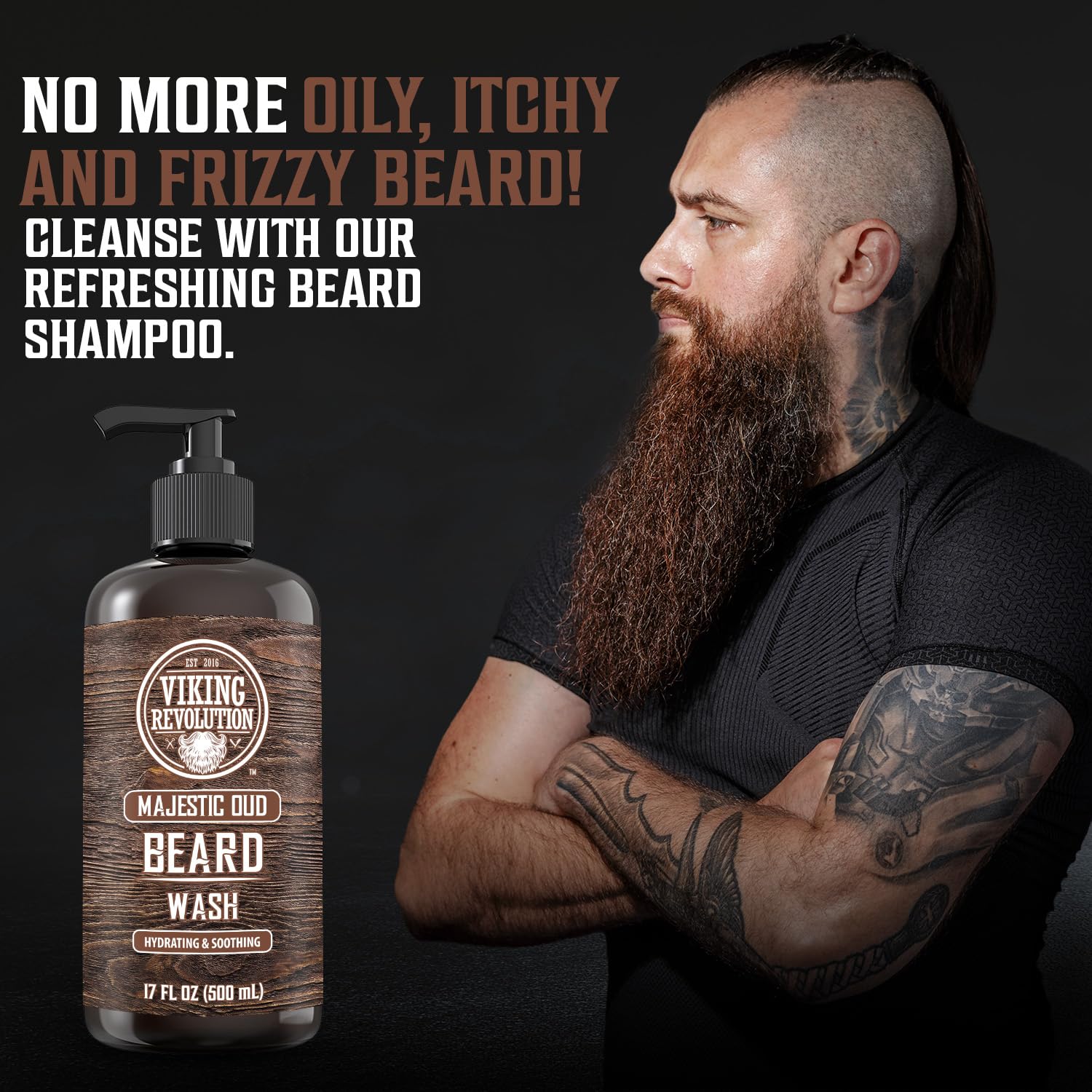 Viking Revolution argan-jojoba beard oil dropper nourishes and moisturizes skin.