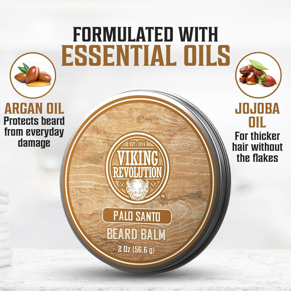 Viking Revolution Argan Jojoba oil beard care emphasizes conditioning and shine without greasiness.
