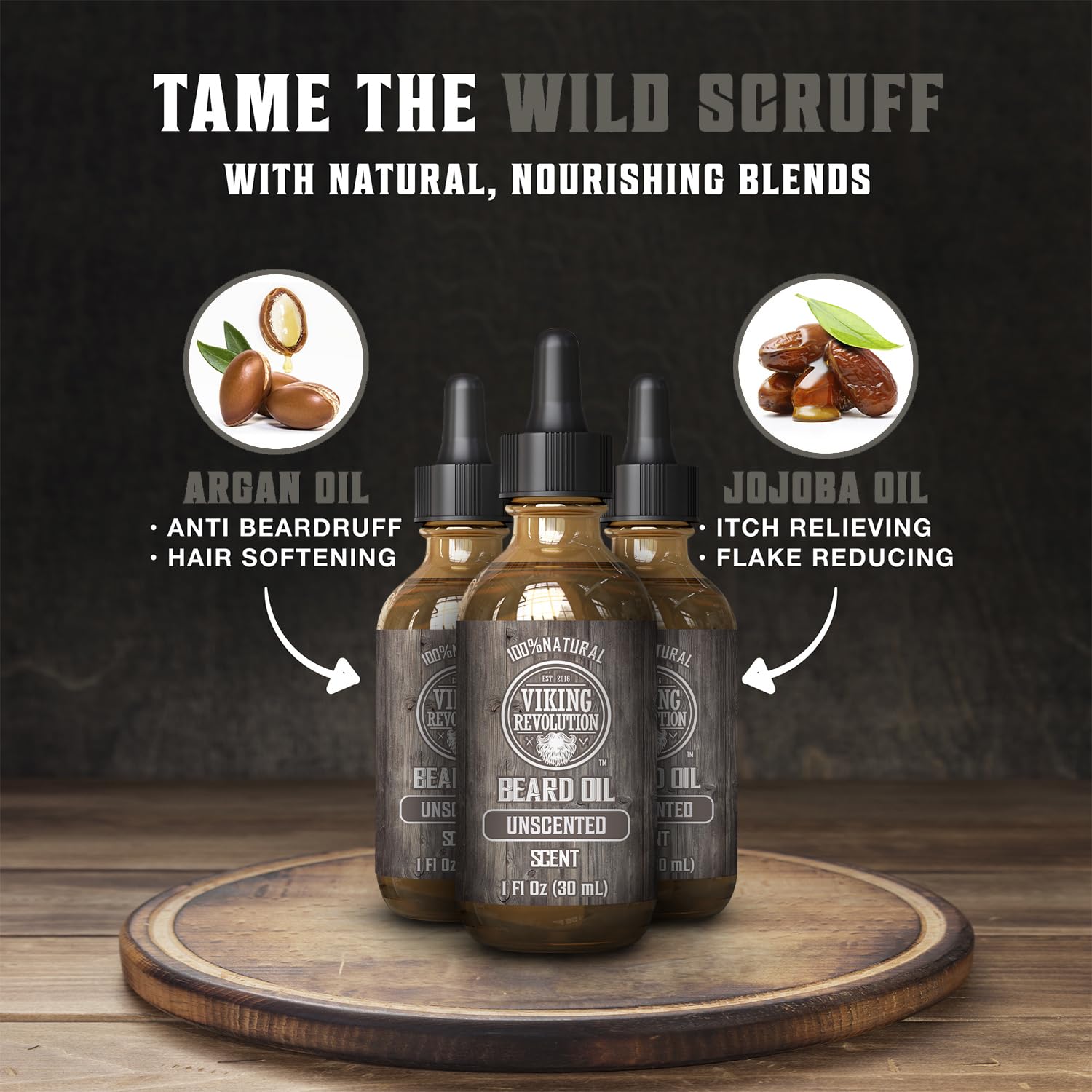 Viking Revolution argan jojoba oil ingredients for natural beard conditioning.