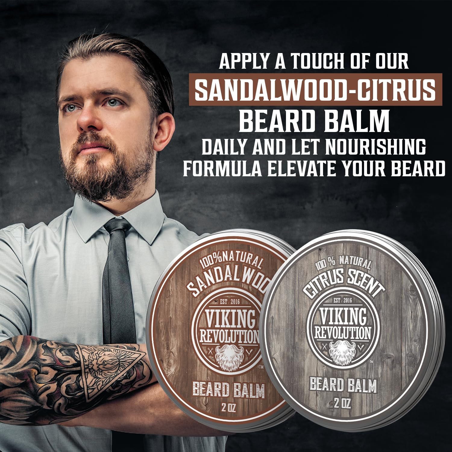 Viking Revolution beard balm in use for tame styling