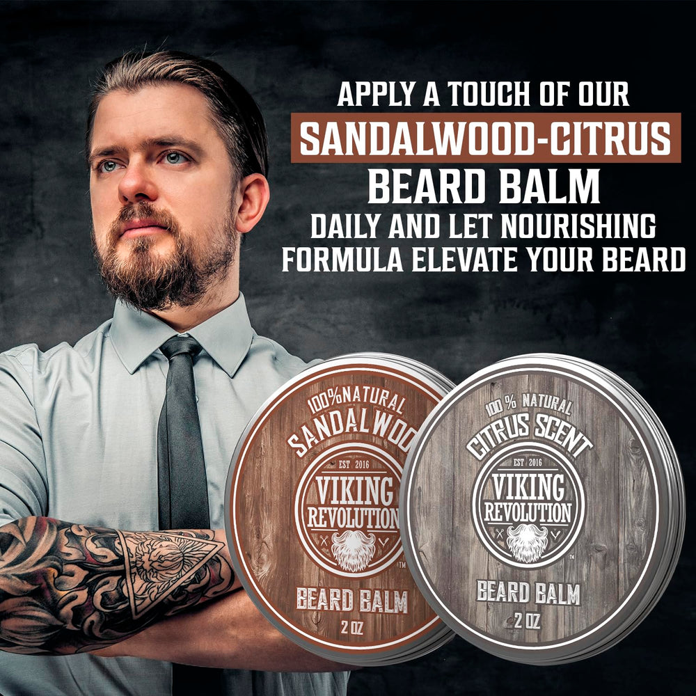 Viking Revolution beard balm in use for tame styling