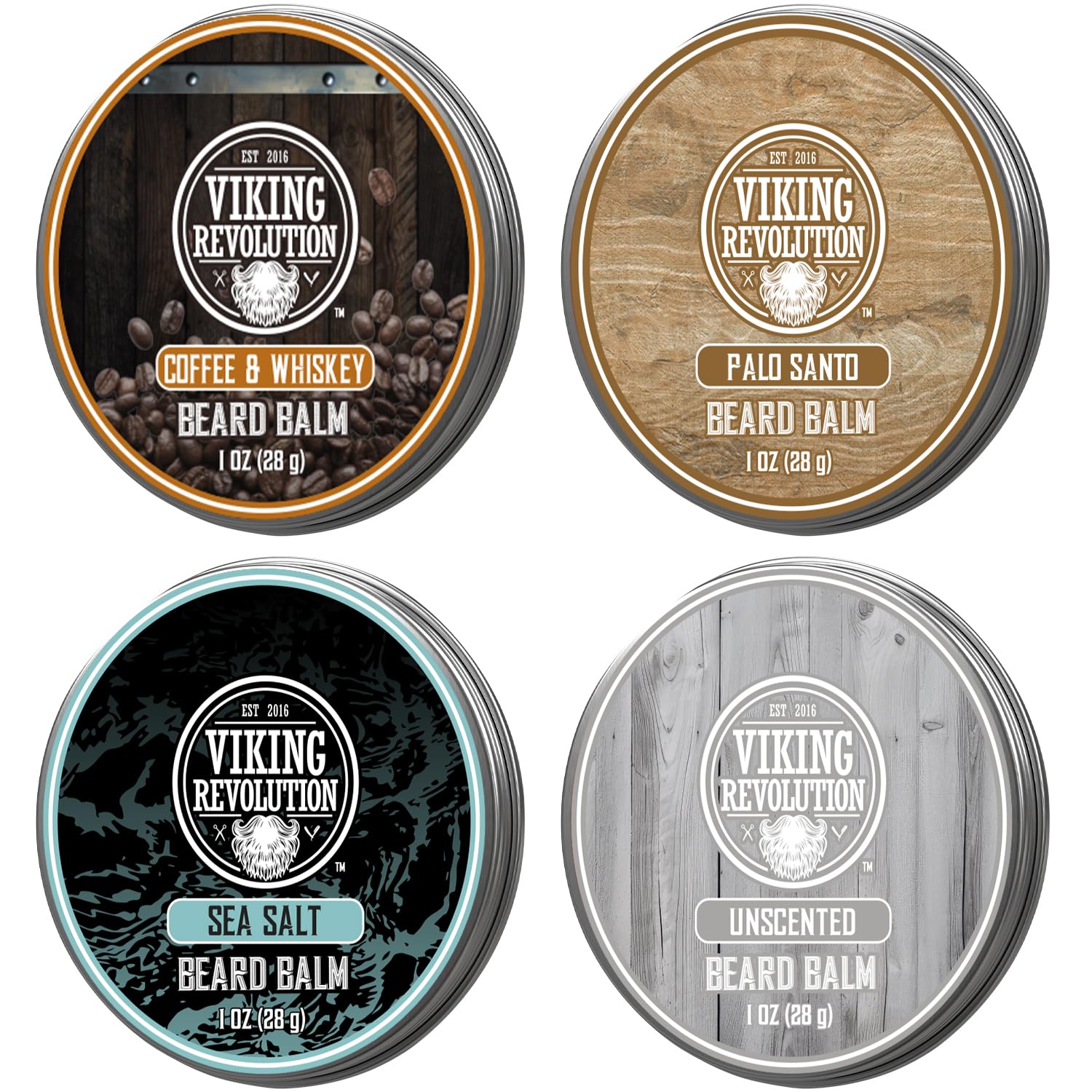 Viking Revolution beard balm pack Coffee and Whiskey pour for styling and conditioning