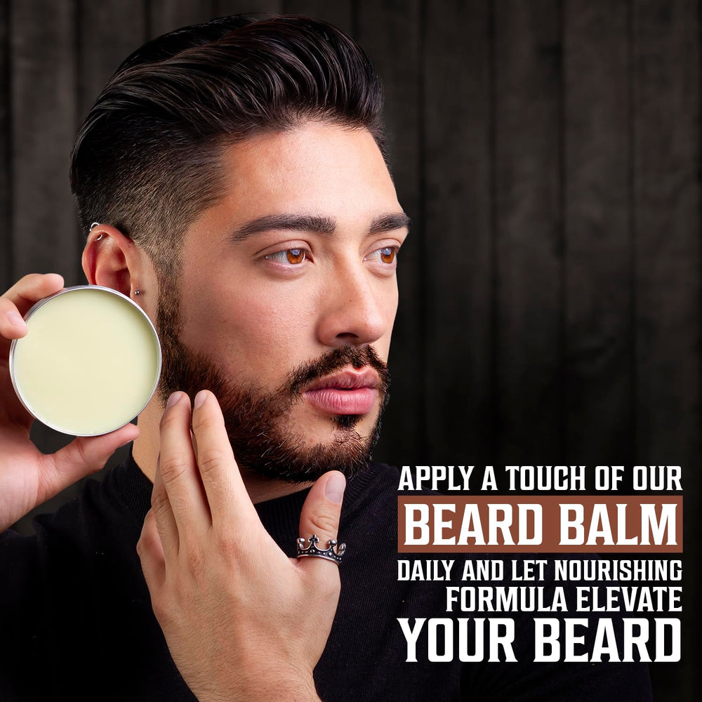Viking Revolution balm texture closeup shows natural ingredients and non-greasy finish.