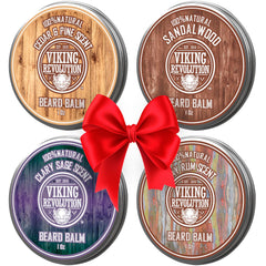 Viking Revolution sandalwood beard balm tin provides smooth control for your rugged beard.