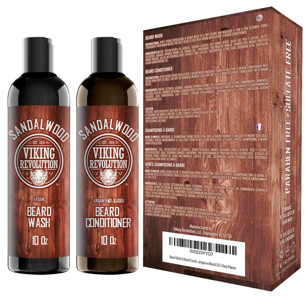 Viking Revolution Beard Care Set packaging highlights masculine, simple presentation.