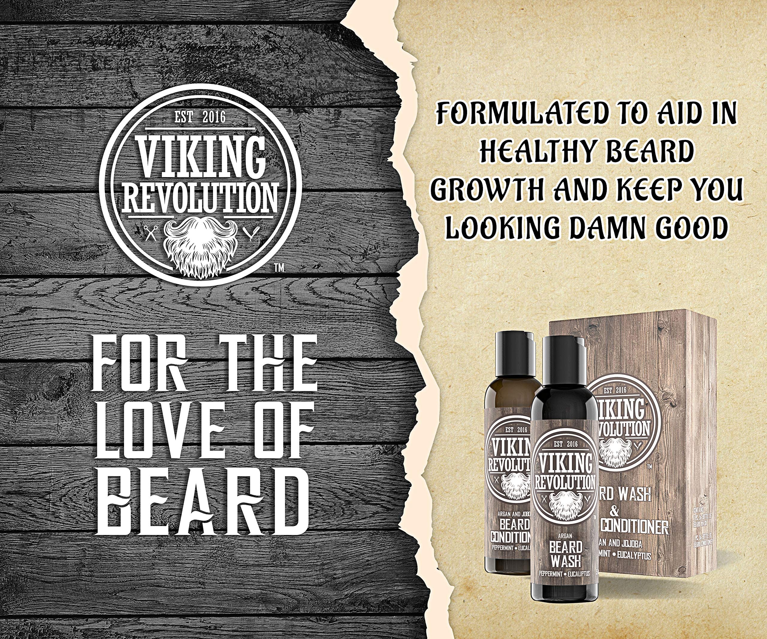 Viking Revolution beard care set packaging features premium kit for grooming routines.