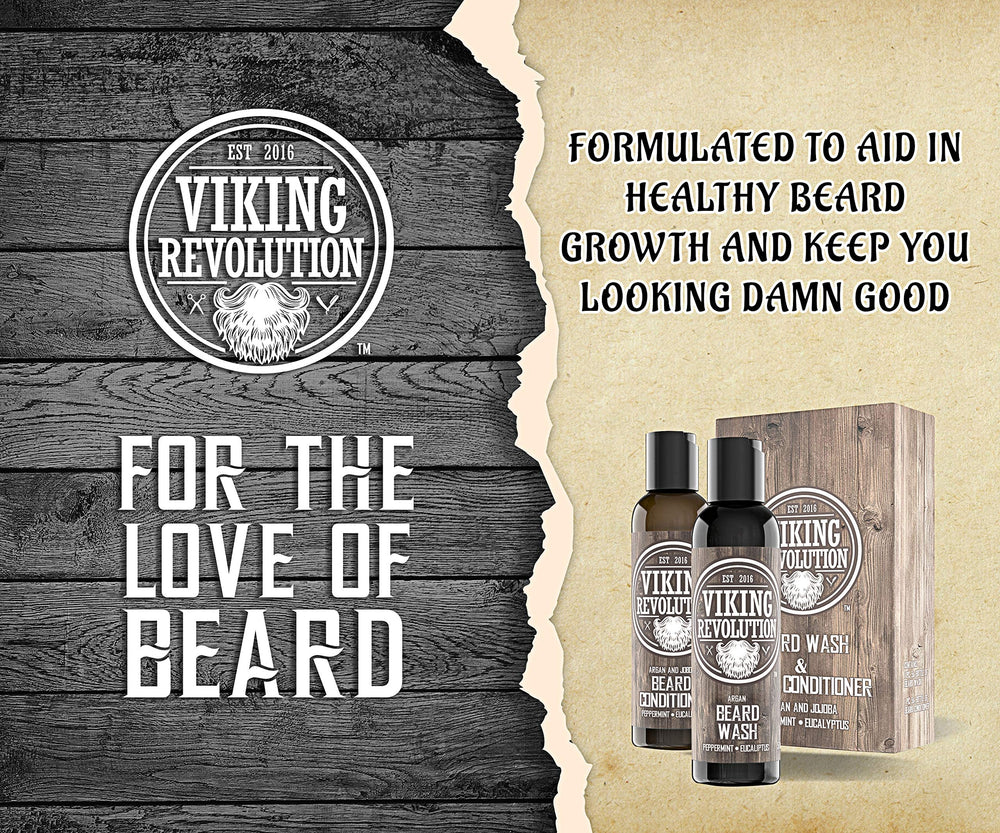 Viking Revolution beard care set packaging features premium kit for grooming routines.