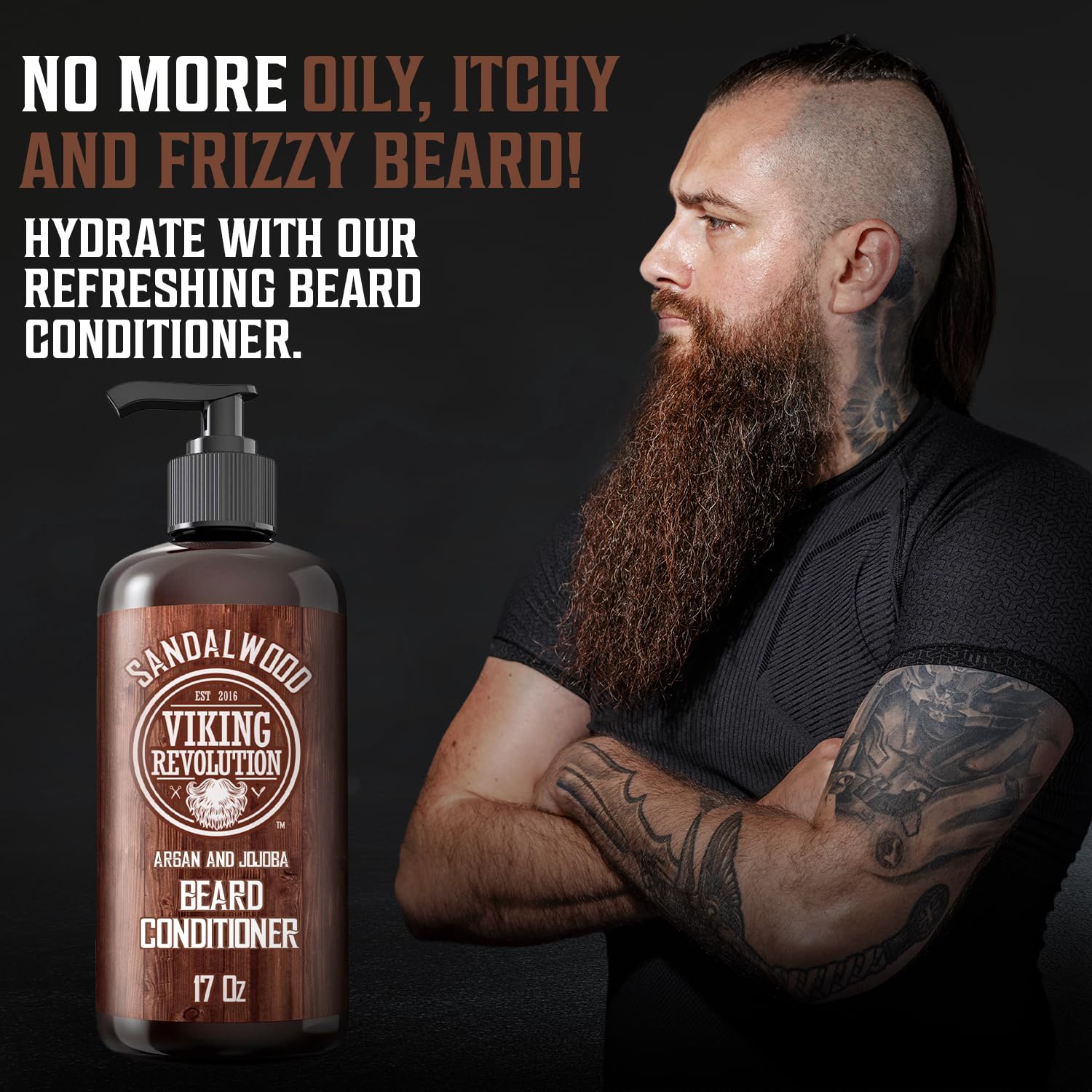 Viking Revolution beard conditioner argan jojoba oil formula for deep moisture.