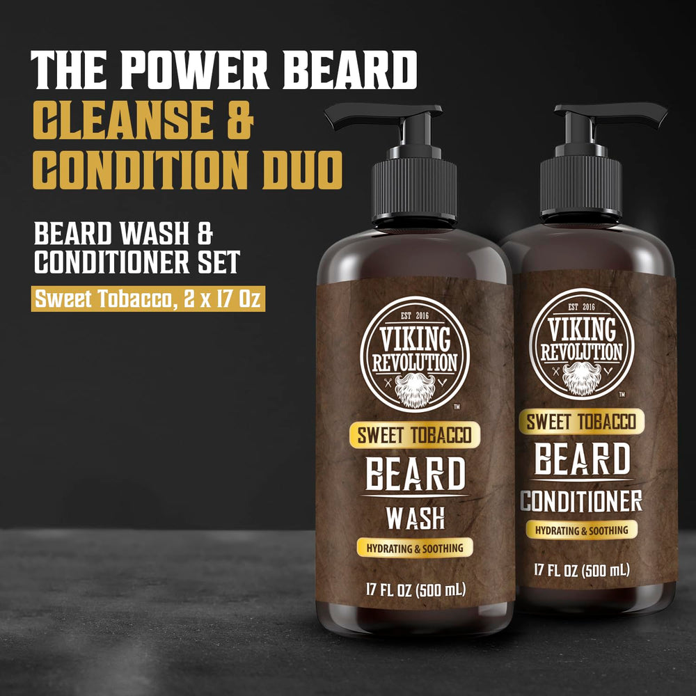 Viking Revolution Beard Conditioner bottle pouring for soft, manageable facial hair.