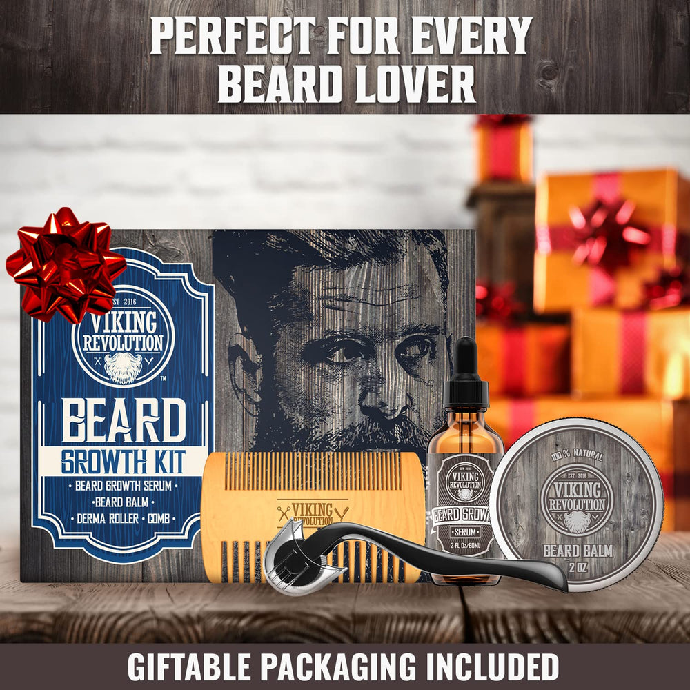 Viking Revolution beard growth kit packaging showcases gift-ready presentation