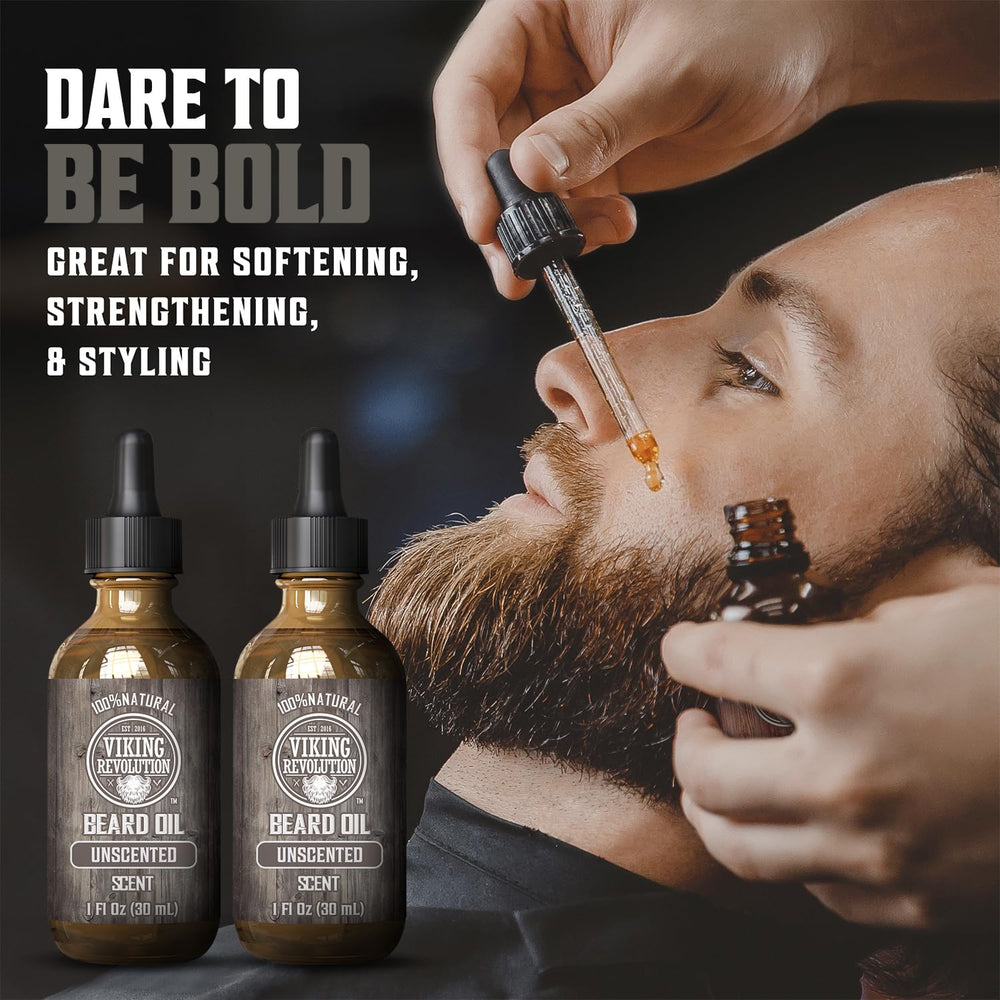 Viking Revolution beard oil application dropper for quick conditioning.