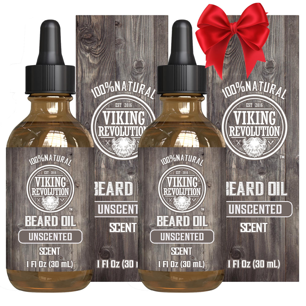 Viking Revolution beard oil bottle with argan and jojoba for conditioning.
