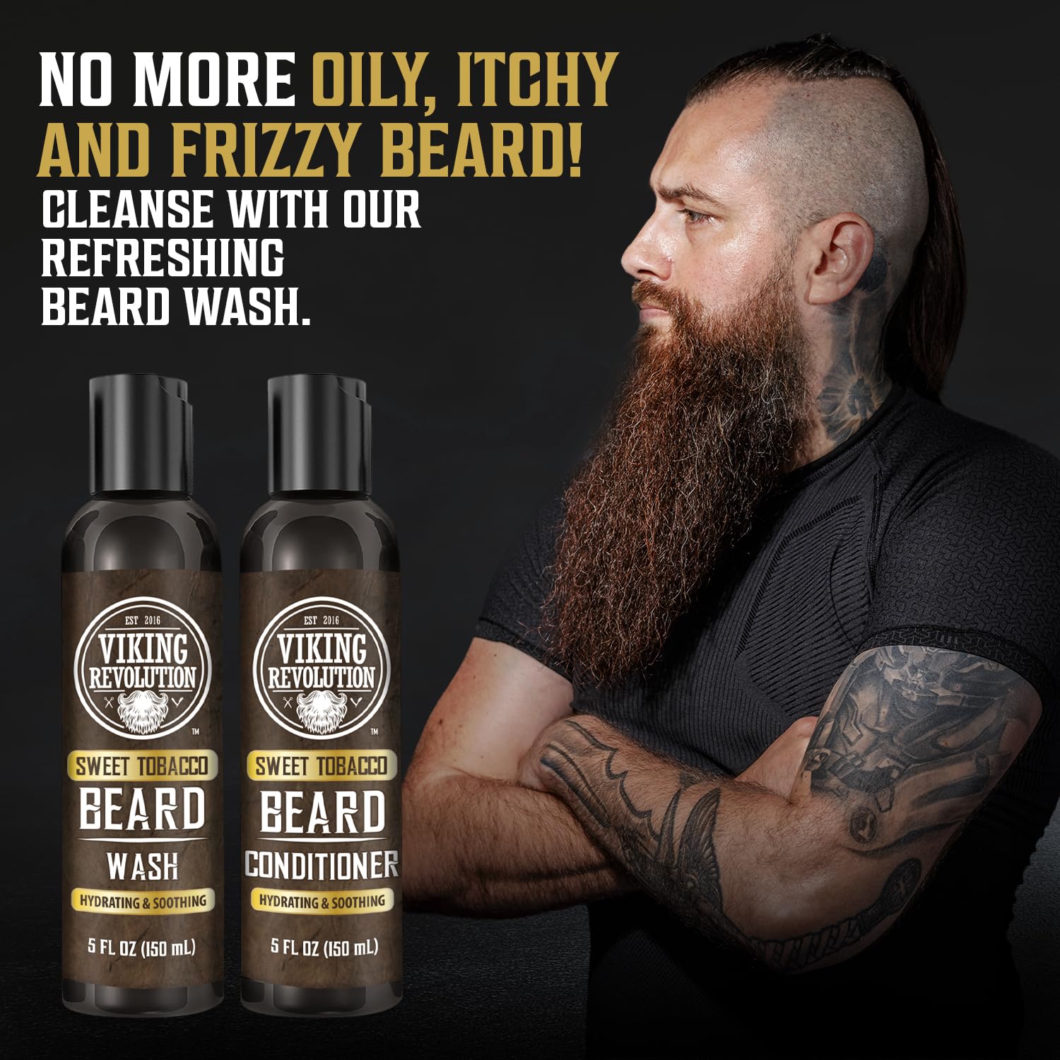 Viking Revolution beard oil bottle: supports moisturized skin and beard feel.