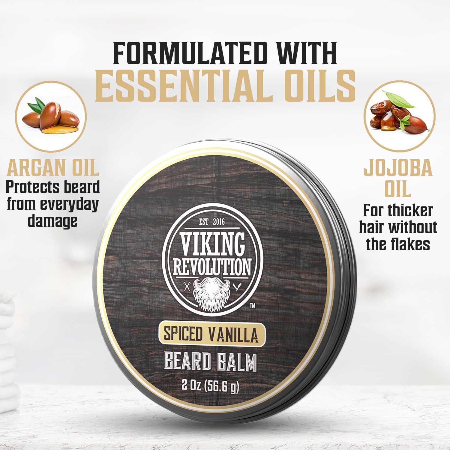 Viking Revolution beard oil spiced vanilla bottle nourishes and hydrates