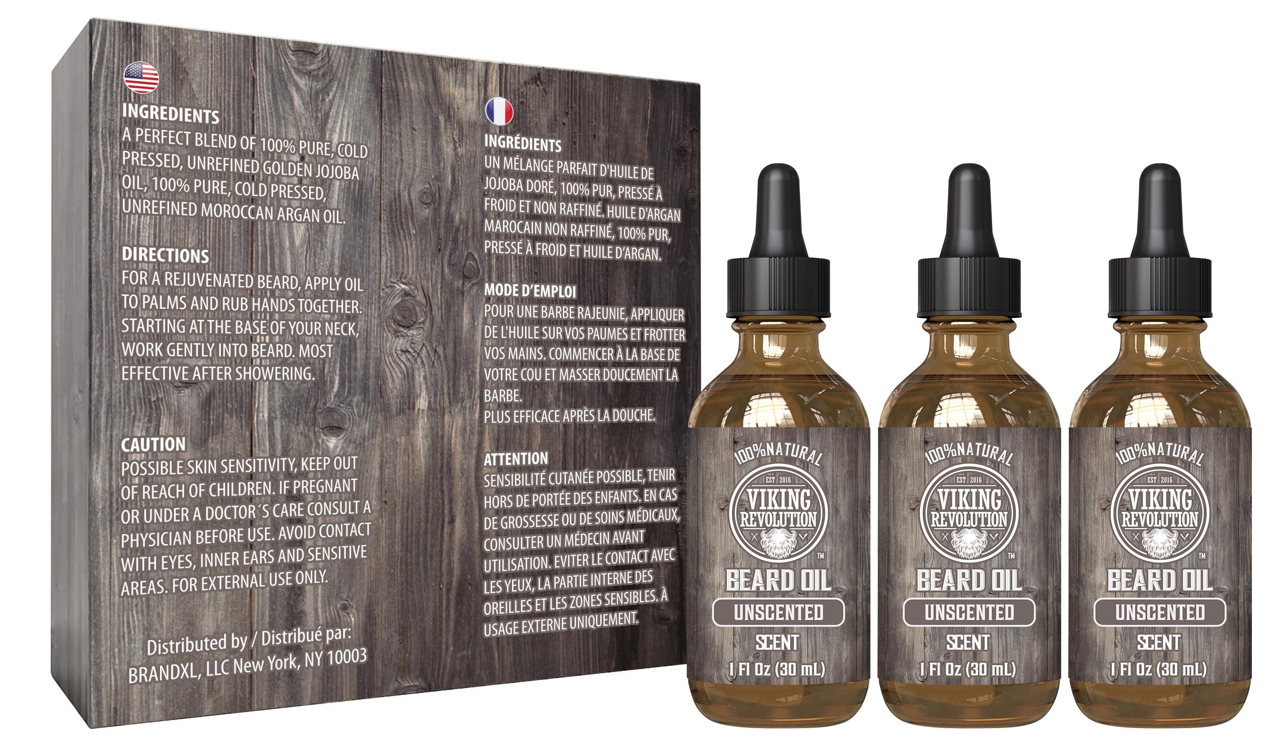 Viking Revolution beard oil bottle showing healthy shine and frizz control.