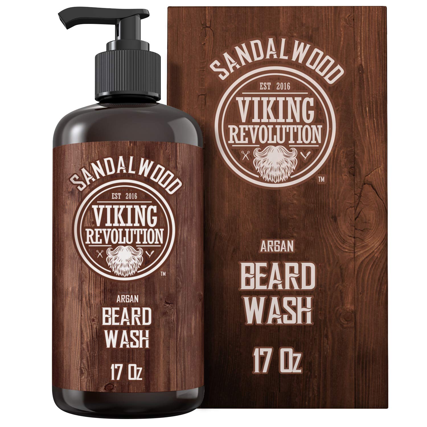 Viking Revolution beard-wash-argan-jojoba-bottle promotes hydration and healthier beard.