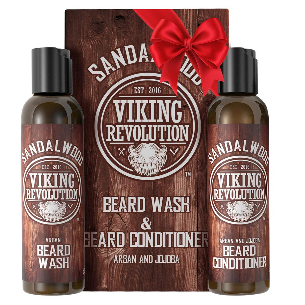 Viking Revolution beard wash bottle close-up highlighting softer beard.
