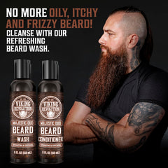 Viking Revolution beard wash lather close-up showing rich foam.