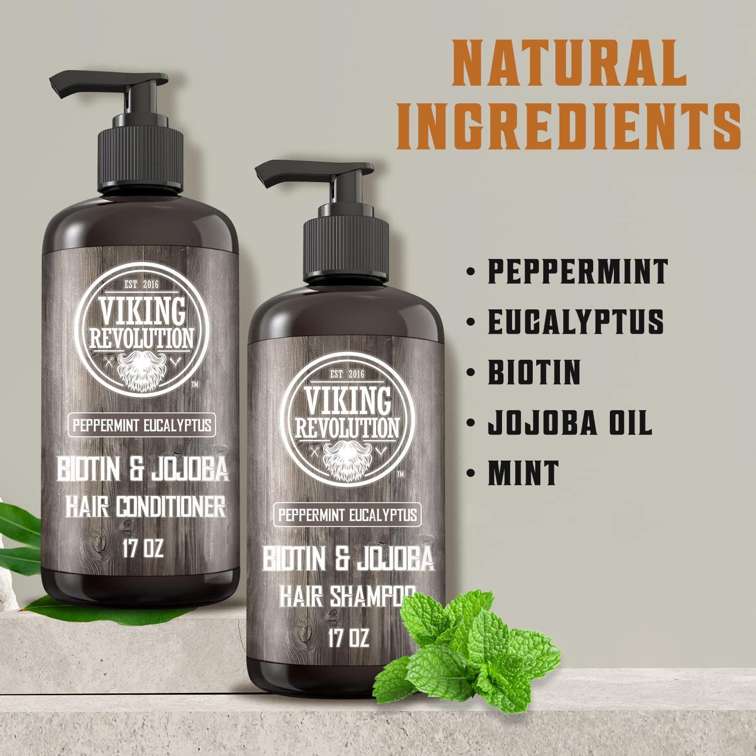 Viking Revolution Biotin men's conditioner bottle showing moisturizing formula.