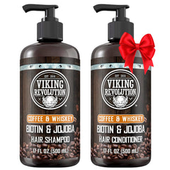 Viking Revolution coffee whiskey shampoo bottle with bold scent for a refreshing morning routine