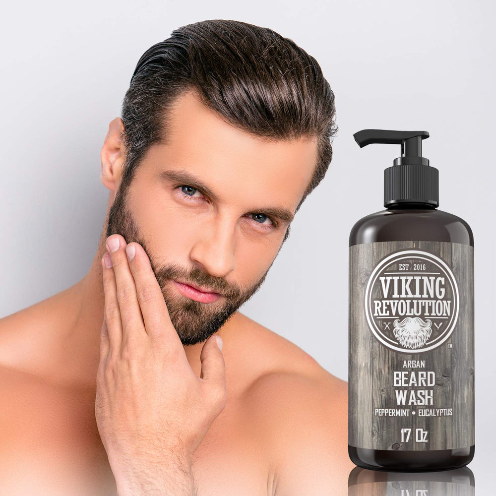 Viking Revolution 17 oz bottle on shelf for daily beard care