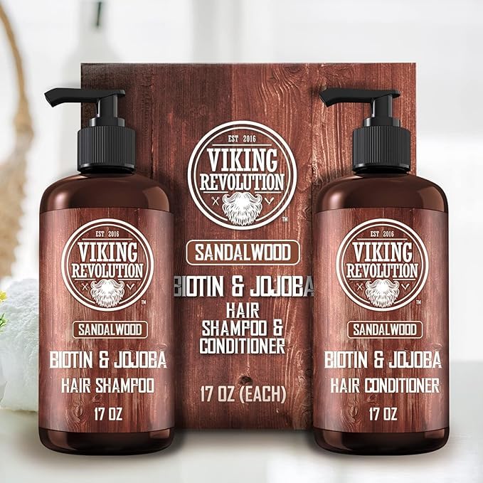 Viking Revolution Jojoba oil moisturizes strands for soft, manageable hair.