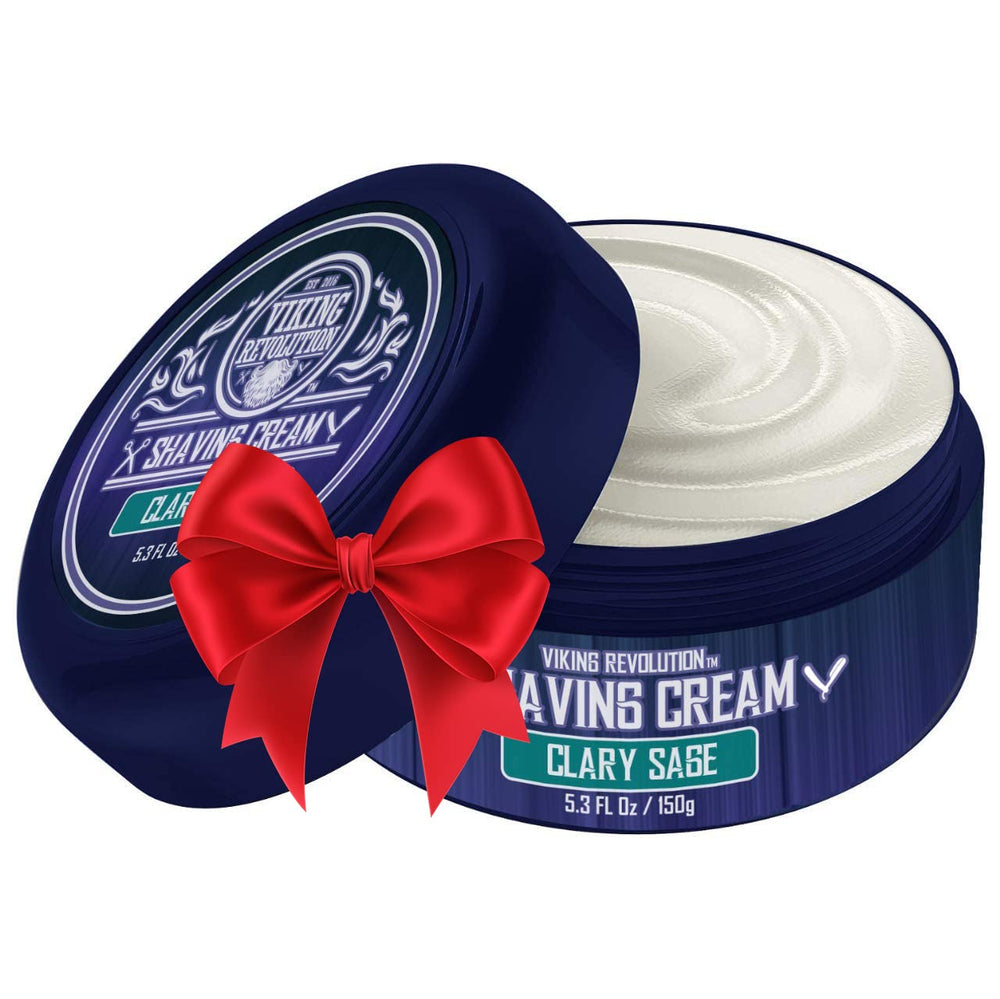 Viking Revolution luxury shaving cream clary sage bottle highlights rich lather and premium scent.