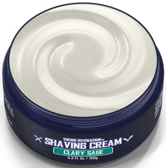 Viking Revolution luxury shaving cream clary sage container pour captures application moment.