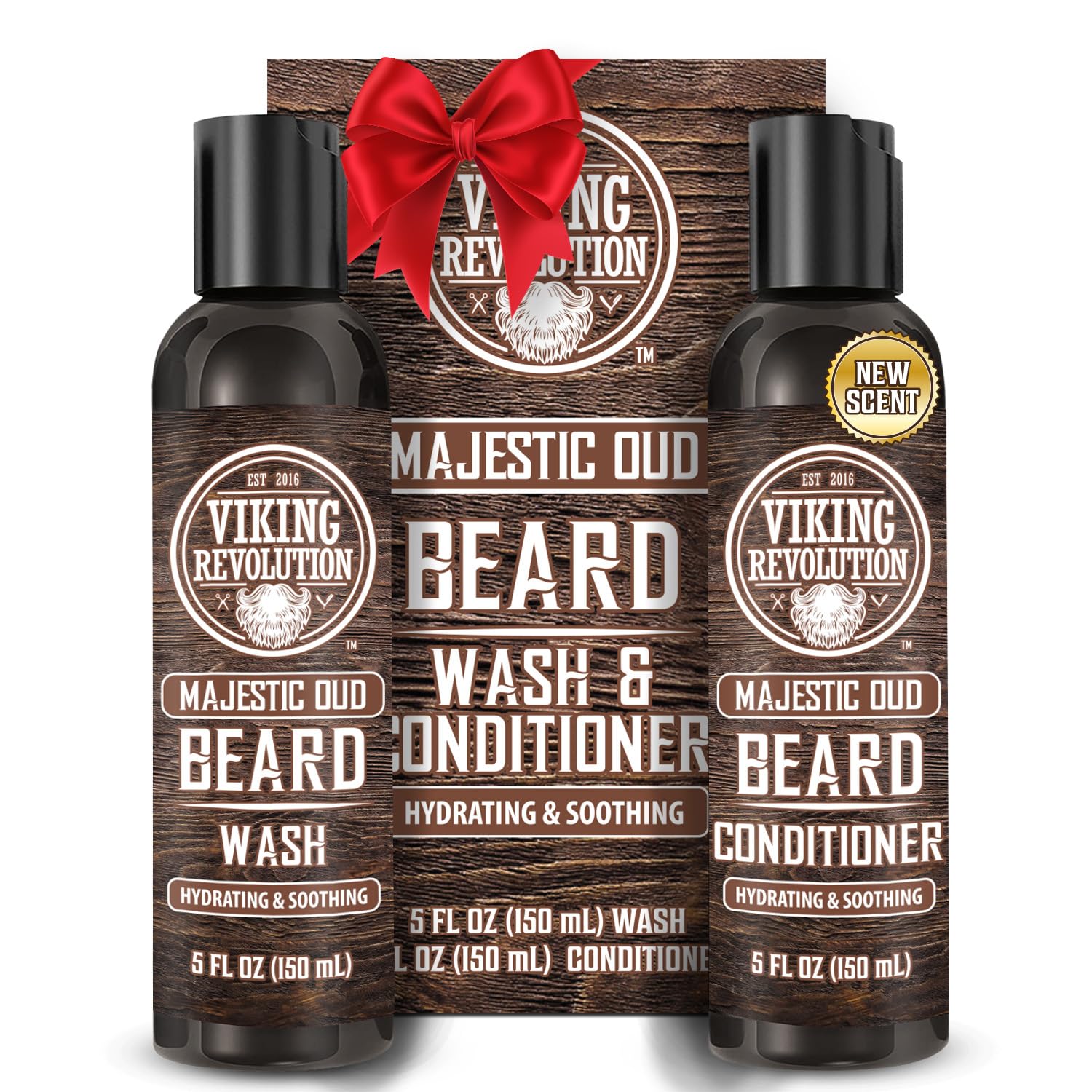 Viking Revolution majestic oud beard wash bottle with premium packaging and scent promise.