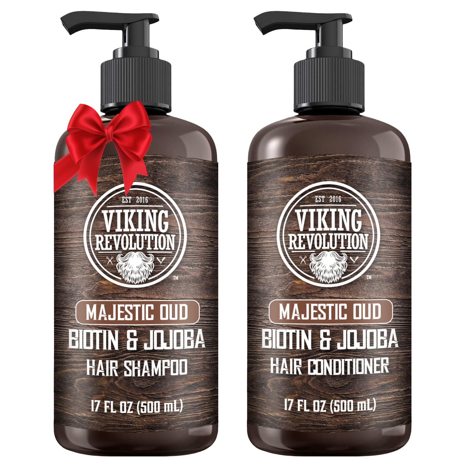 Viking Revolution Majestic Oud shampoo bottle shows deep moisturization for all hair types.