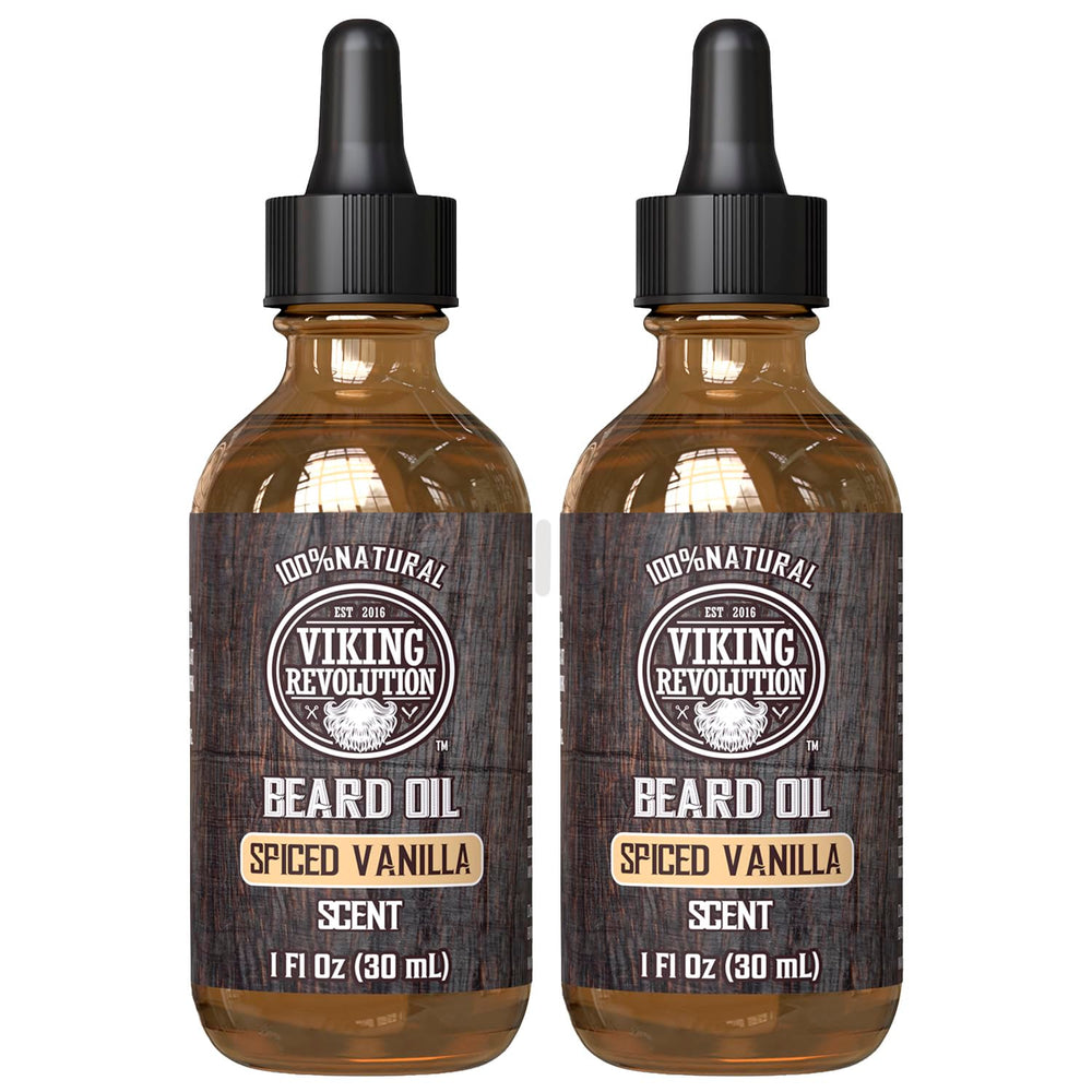 Viking Revolution men's beard care ritual scene for frizz control and softness.