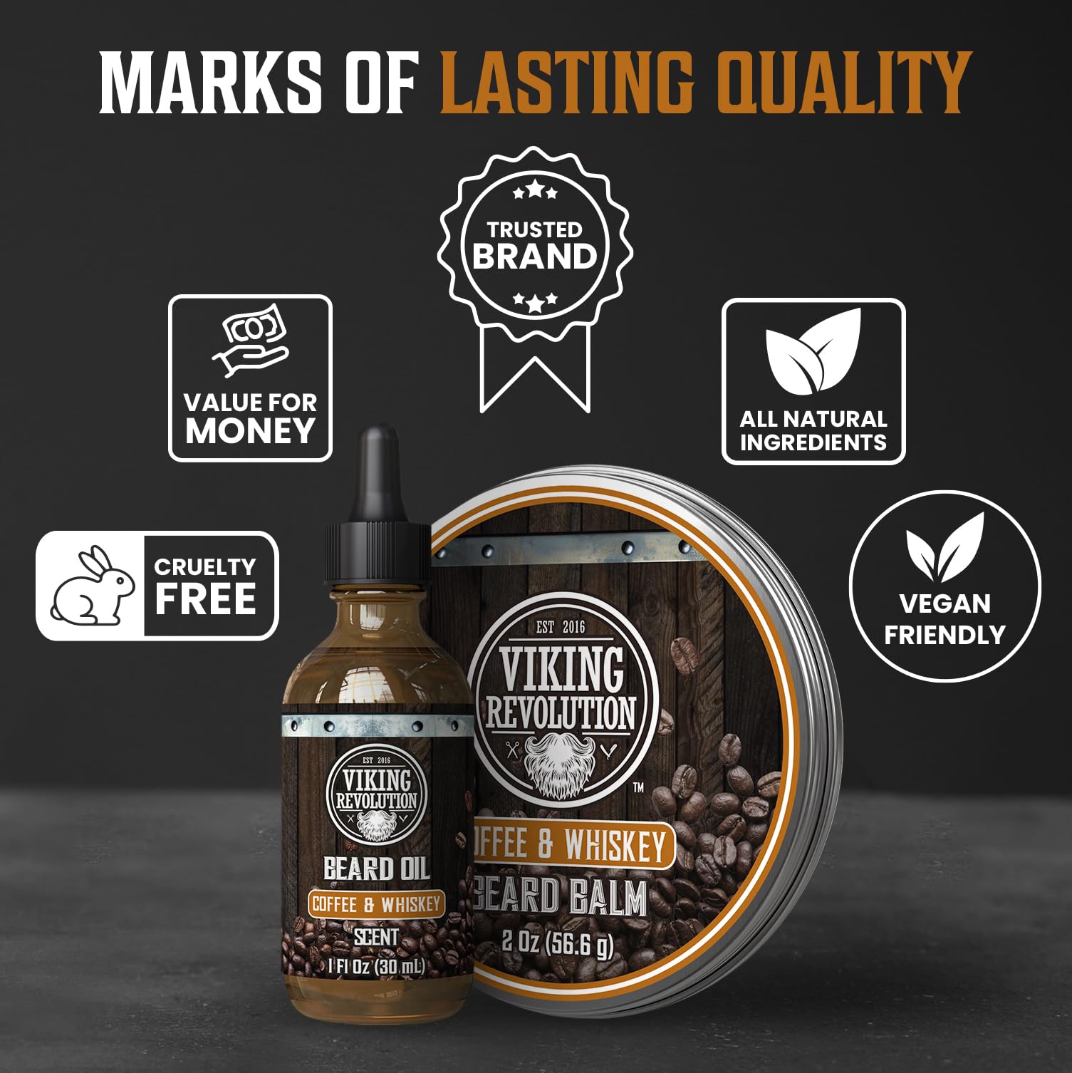 Viking Revolution natural ingredients label highlighting no harsh chemicals.