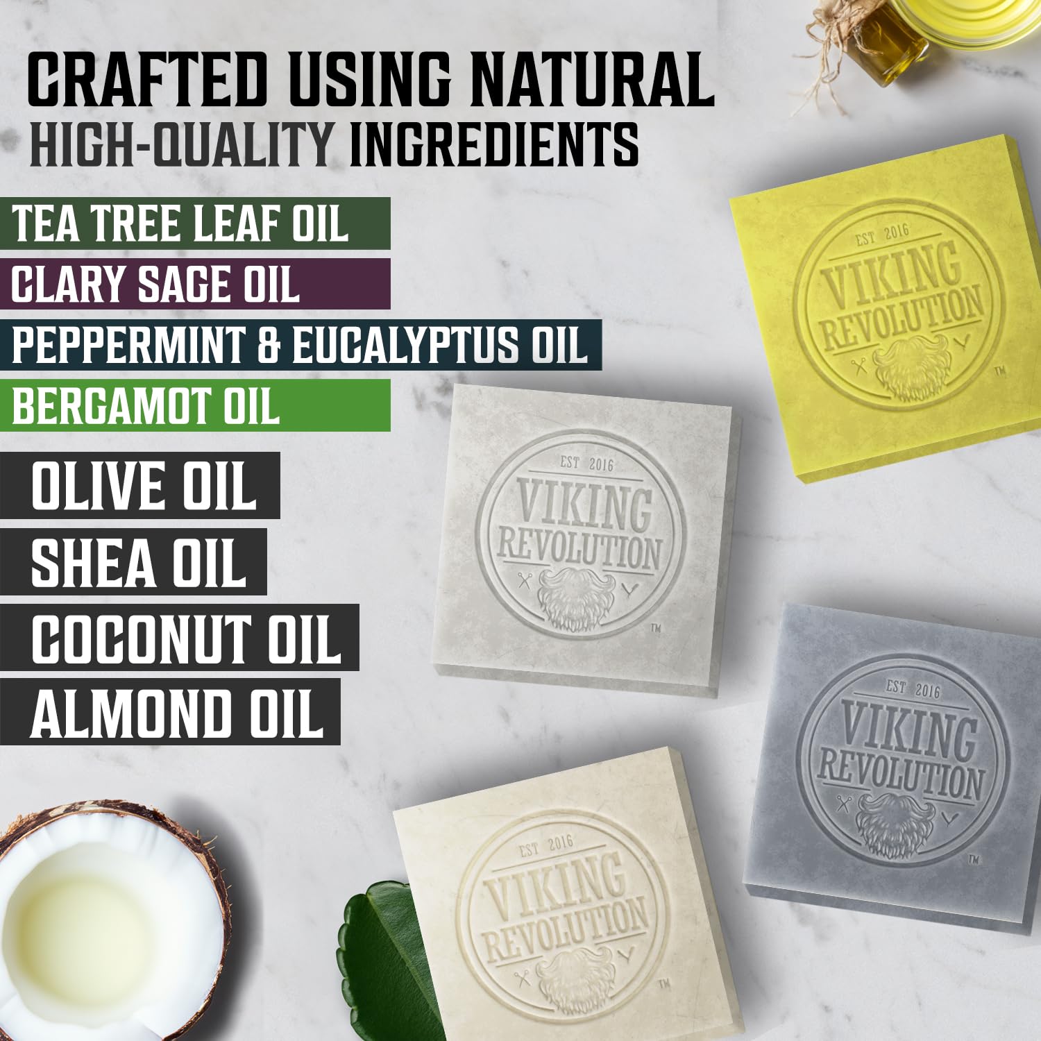 Viking Revolution Men's Soap Bergamot lather offers an uplifting aroma while cleansing.