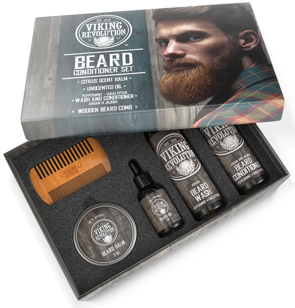 Viking Revolution packaging emphasizes value and comprehensive beard routine.