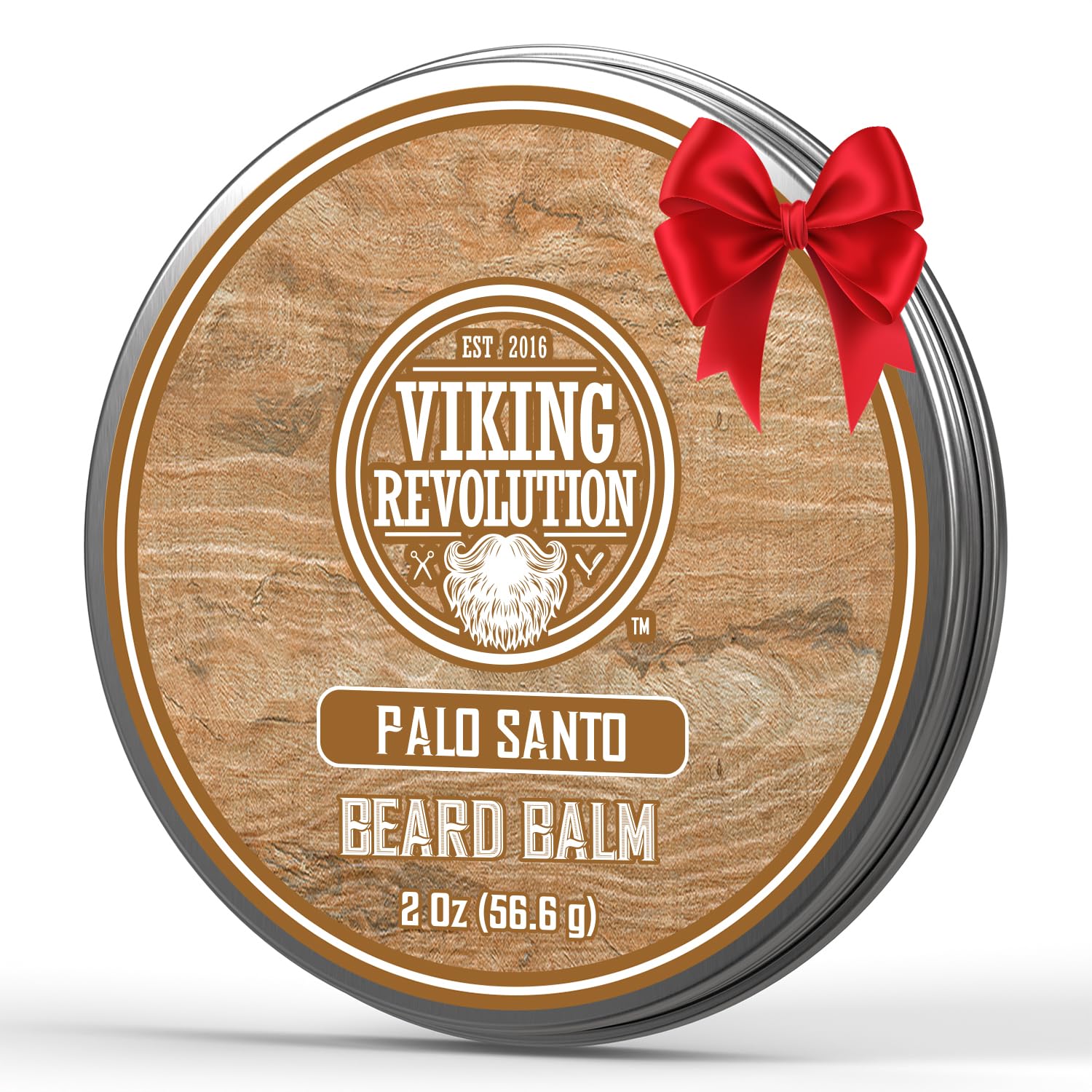 Viking Revolution Palo Santo Beard Balm bottle shows soothing woody aroma for daily grooming.