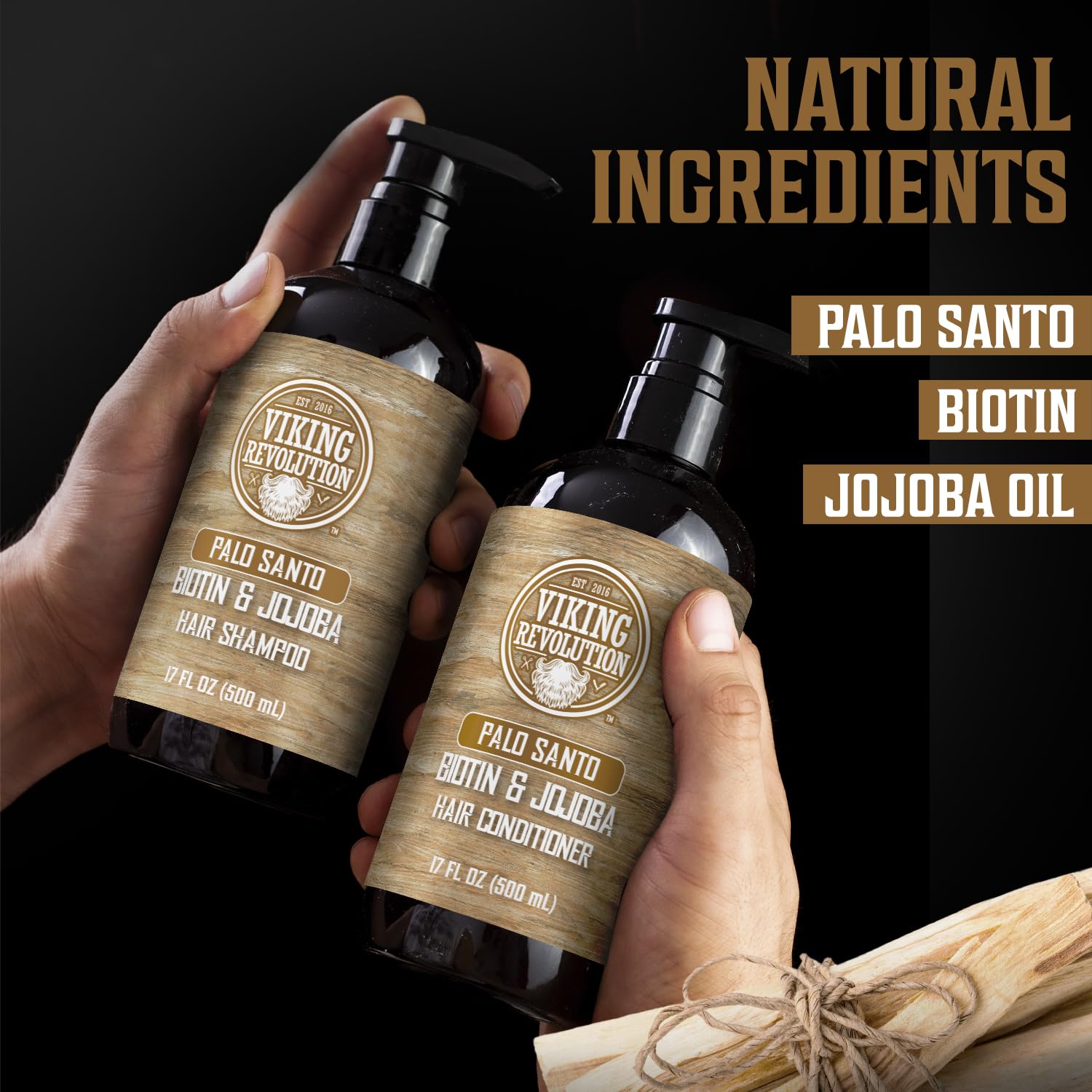 Textura hidratante del acondicionador Palo Santo de Viking Revolution para cabello sedoso.