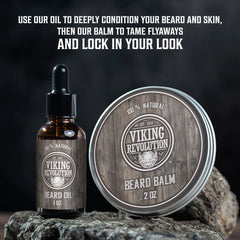 Viking Revolution peppermint eucalyptus beard conditioner shown for softening and smoothing coarse beard hairs.