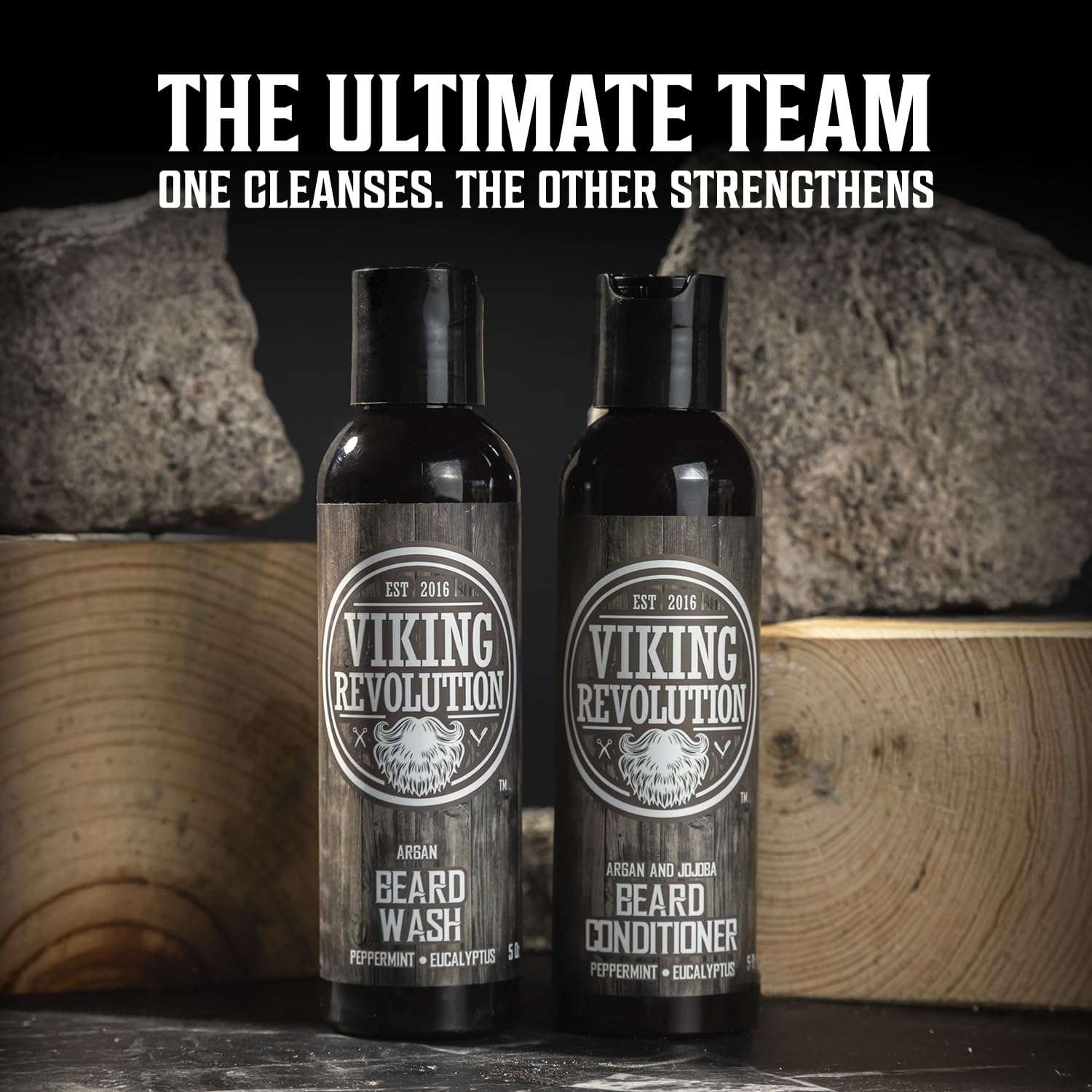 Viking Revolution peppermint eucalyptus beard wash highlighted for refreshing cleansing and invigorating scent.