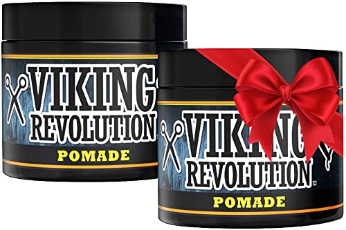 Viking Revolution pomade jar closeup showing strong hold for classic styles