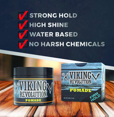 Viking Revolution pomade styling a sleek pompadour with high shine