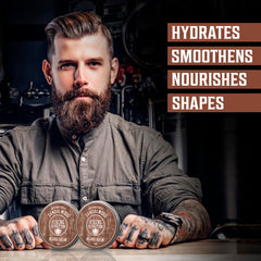 Viking Revolution sandalwood beard balm jar closed indicating lasting softness.