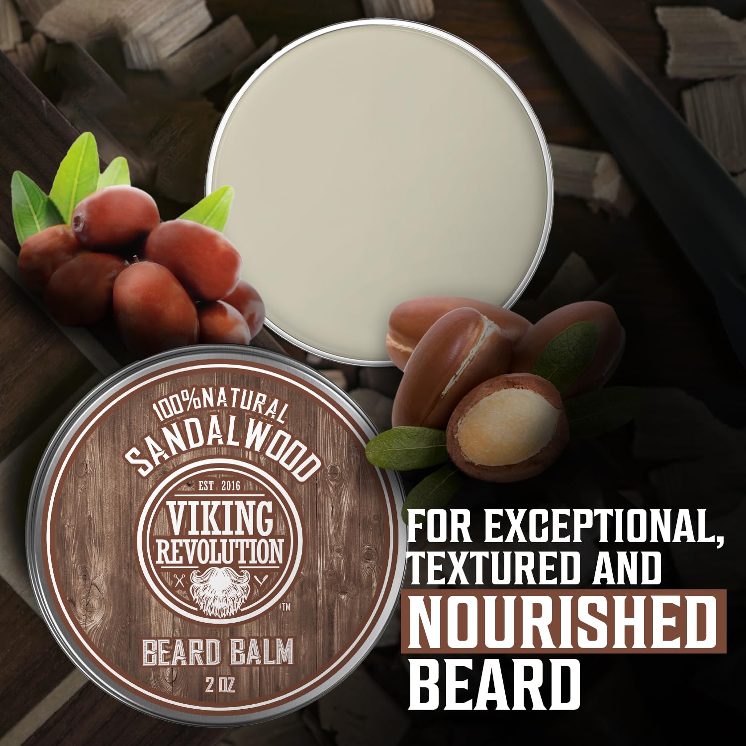 Viking Revolution sandalwood beard balm 2oz pack highlights value for newcomers.