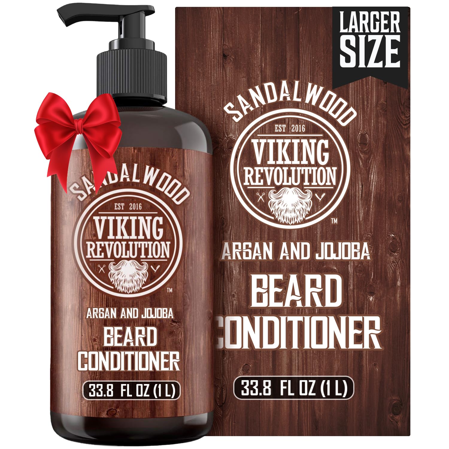 Viking Revolution sandalwood beard conditioner bottle ready for daily moisturizing