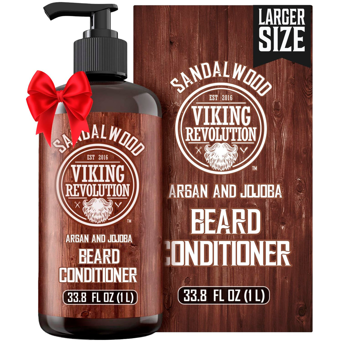Viking Revolution sandalwood beard conditioner bottle ready for daily moisturizing